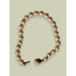 Vintage Marvella Bracelet Link Bead Pearl Gold Tone